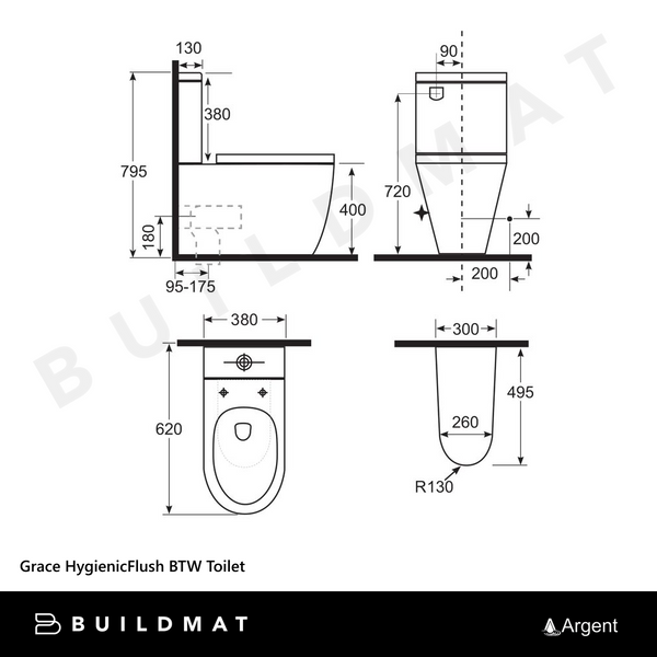 Argent Grace HygienicFlush BTW Toilet Suite White
