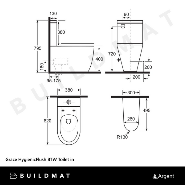 Argent Grace HygienicFlush BTW Toilet Suite in Matte White