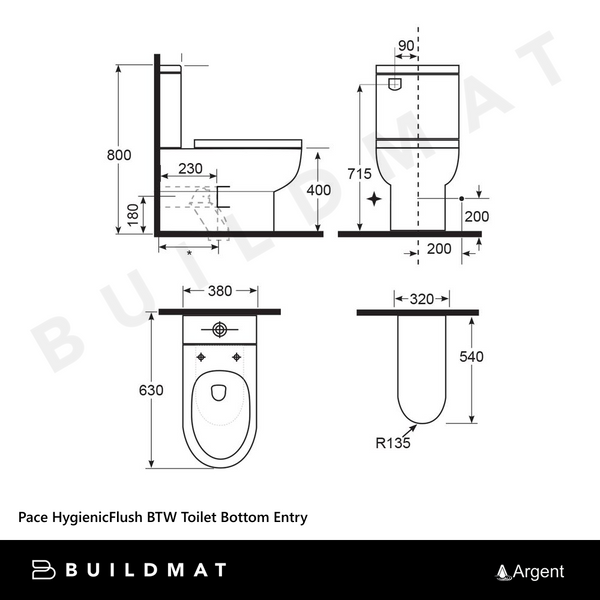 Argent Pace HygienicFlush BTW Toilet Suite Bottom Entry White