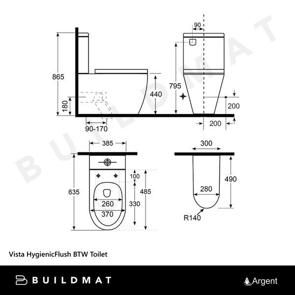 Argent Vista HygienicFlush BTW Toilet Suite White