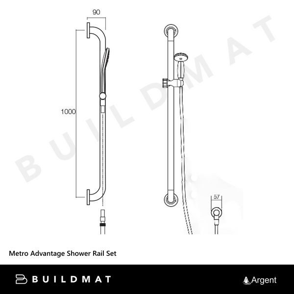 Argent Metro Advantage 32mm Shower Rail Set 9LPM Chrome