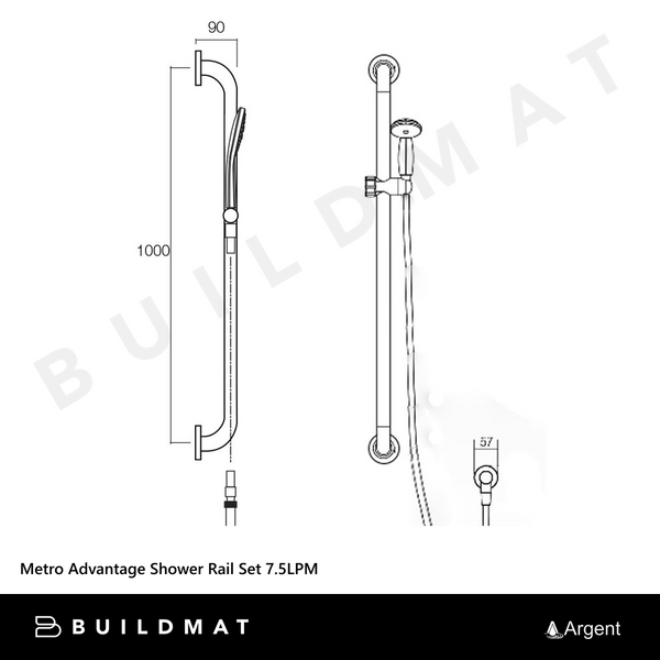 Argent Metro Advantage 32mm Shower Rail Set 7.5LPM Chrome