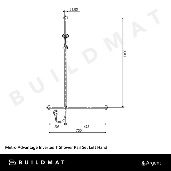 Argent Metro Advantage Inverted T Shower Rail Set Left Hand Chrome