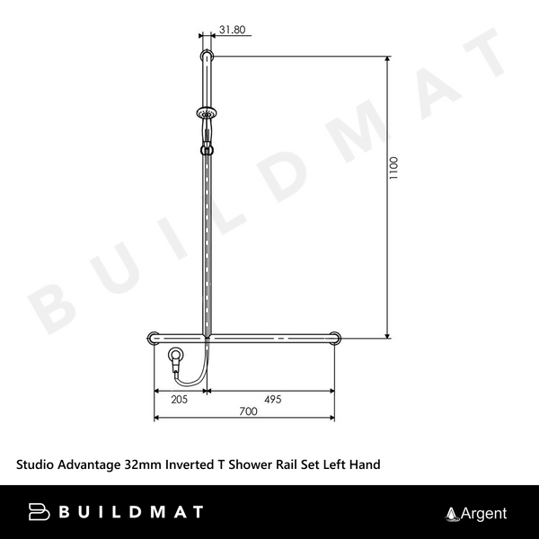 Argent Studio Advantage 32mm Inverted T Shower Rail Set Left Hand Matte Black