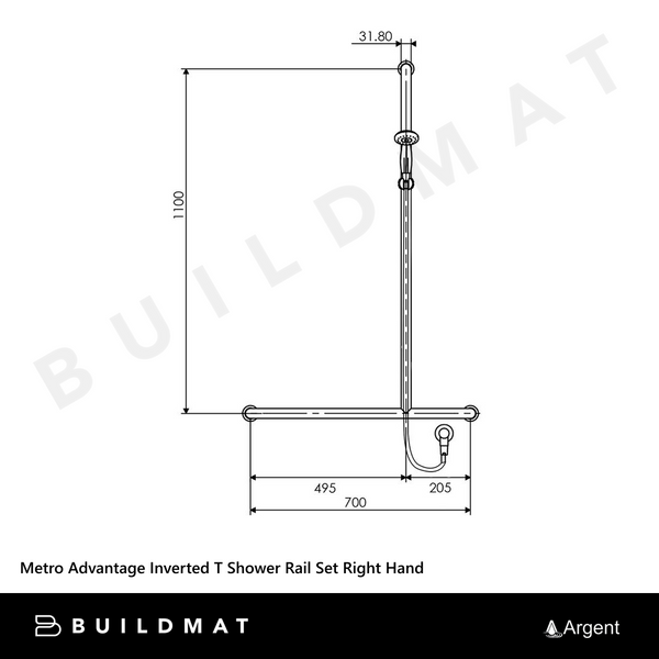 Argent Metro Advantage Inverted T Shower Rail Set Right Hand Chrome