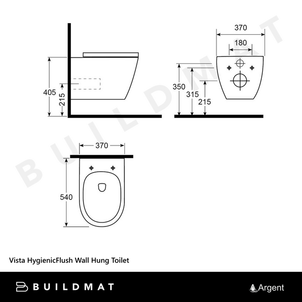 Argent Vista HygienicFlush Wall Hung Toilet Pan and Seat White
