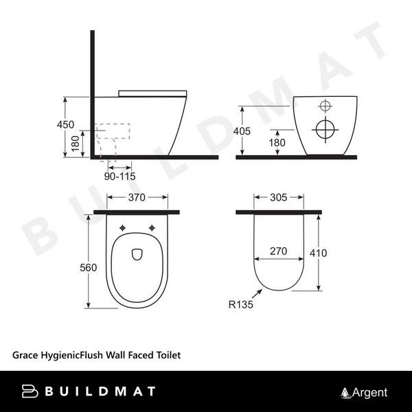 Argent Grace HygienicFlush Wall Faced Toilet Pan and Seat White