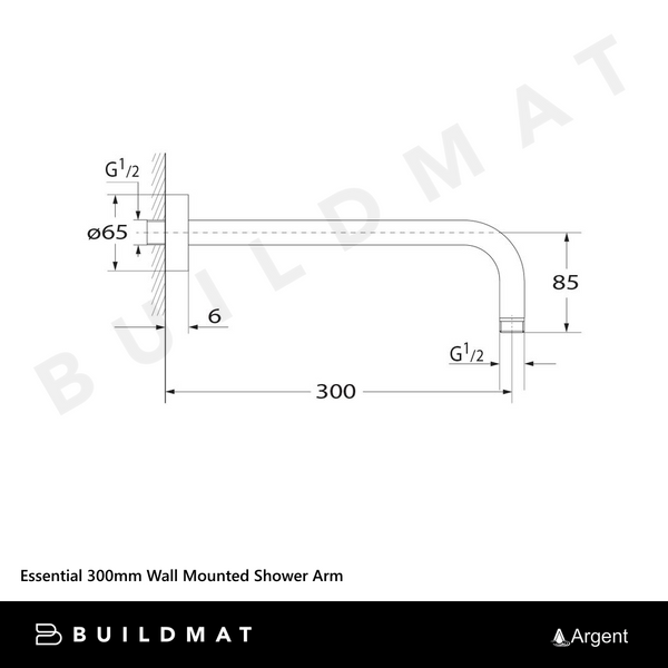 Argent Essential 300mm Wall Mounted Shower Arm Brushed Gold