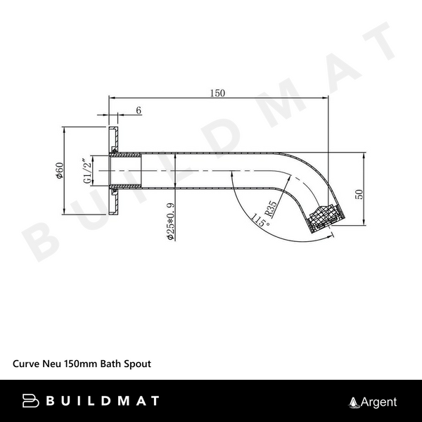 Argent Curve Neu 150mm Bath Spout Chrome