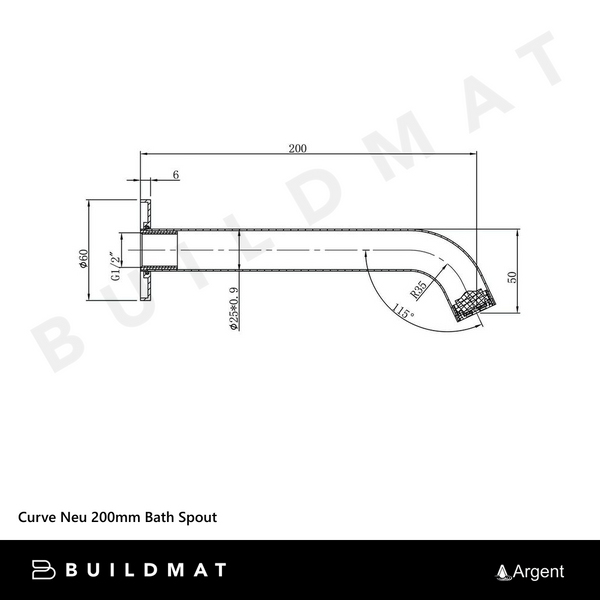 Argent Curve Neu 200mm Bath Spout Chrome