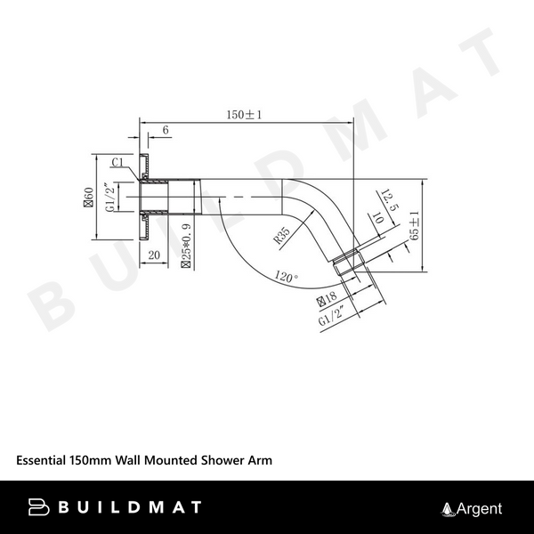 Argent Essential 150mm Wall Mounted Shower Arm Chrome