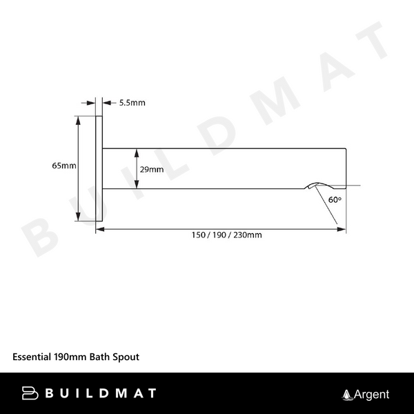 Argent Essential 190mm Bath Spout Chrome