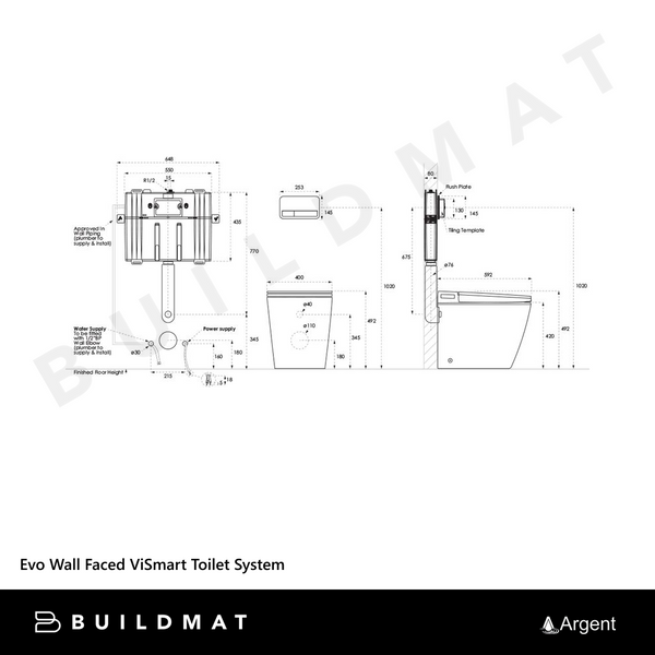 Argent Evo Wall Faced ViSmart Toilet Suite White