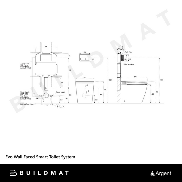 Argent Evo Wall Faced Smart Toilet Suite White