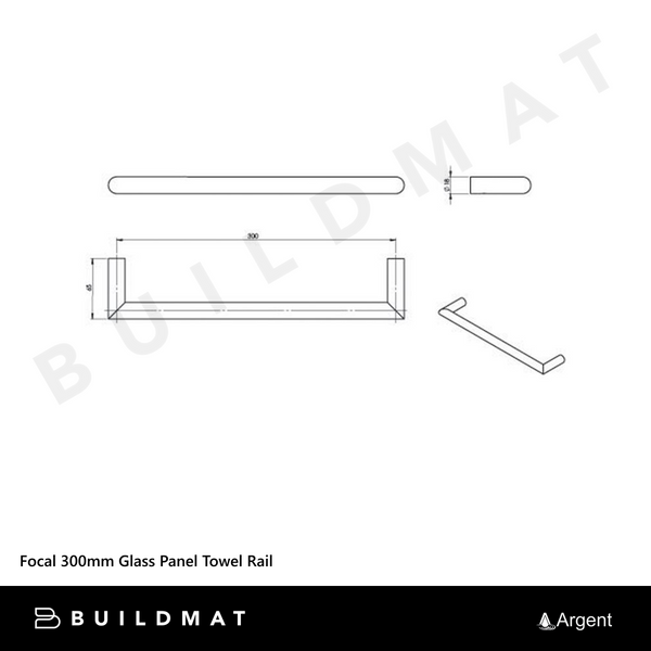 Argent Focal 300mm Glass Panel Towel Rail Chrome