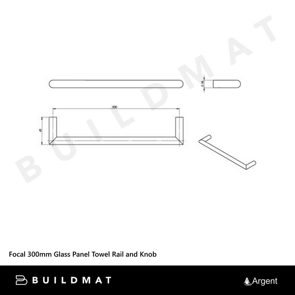 Argent Focal 300mm Glass Panel Towel Rail and Knob Chrome