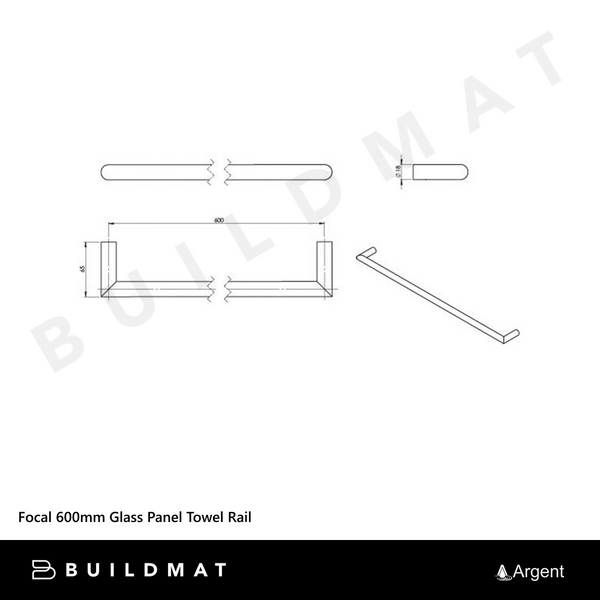 Argent Focal 600mm Glass Panel Towel Rail Chrome