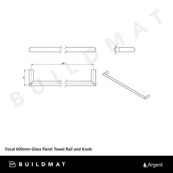 Argent Focal 600mm Glass Panel Towel Rail and Knob Chrome