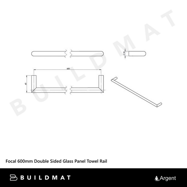 Argent Focal 600mm Double Sided Glass Panel Towel Rail Chrome