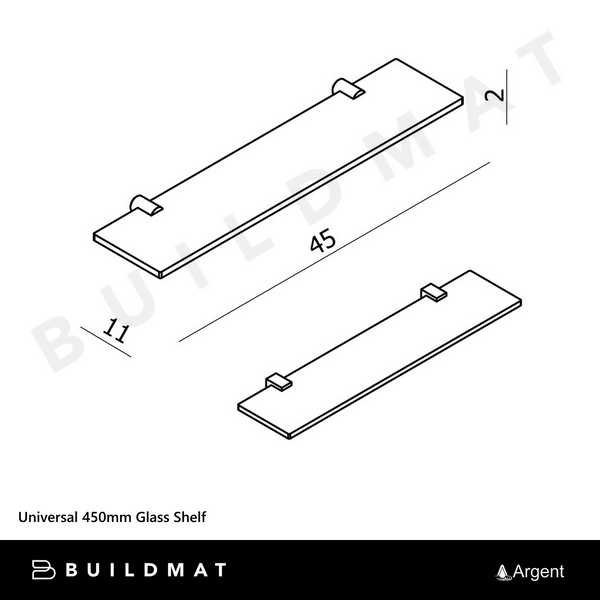 Argent Universal 450mm Glass Shelf Chrome