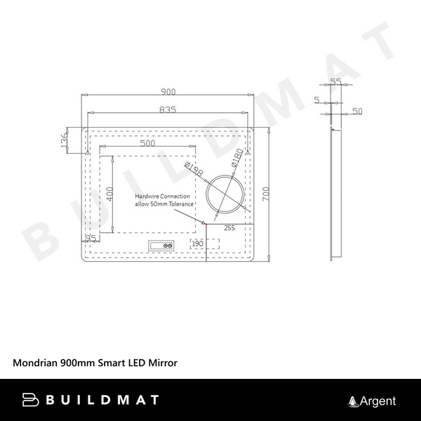 Argent Mondrian 900mm Smart LED Mirror Frameless