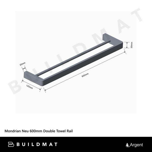 Argent Mondrian Neu 600mm Double Towel Rail Brushed Nickel