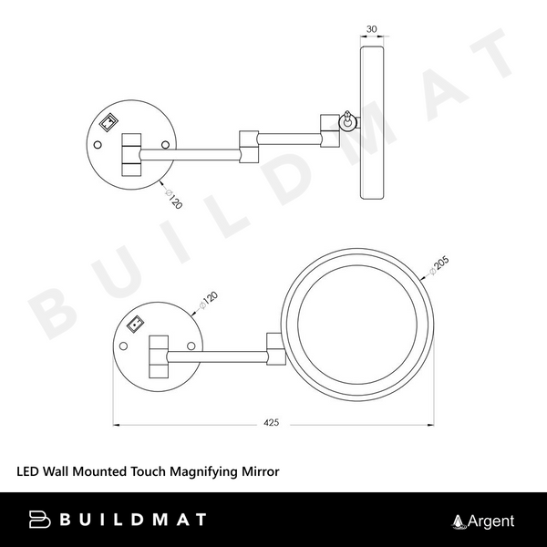 Argent LED Wall Mounted Touch Magnifying Mirror Chrome
