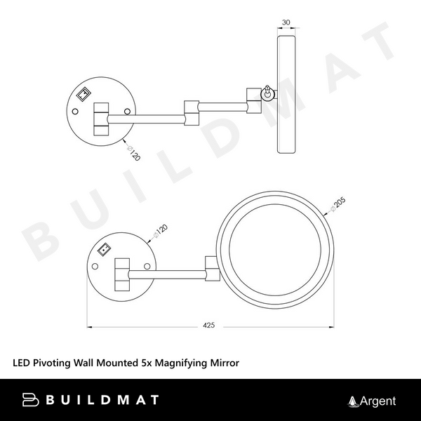 Argent LED Pivoting Wall Mounted 5x Magnifying Mirror Chrome