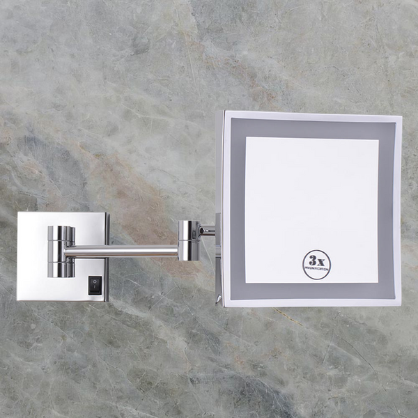 Argent LED Square Wall Mounted 3x Magnifying Mirror Chrome