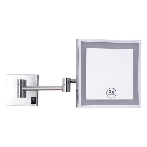 Argent LED Square Wall Mounted 3x Magnifying Mirror Chrome