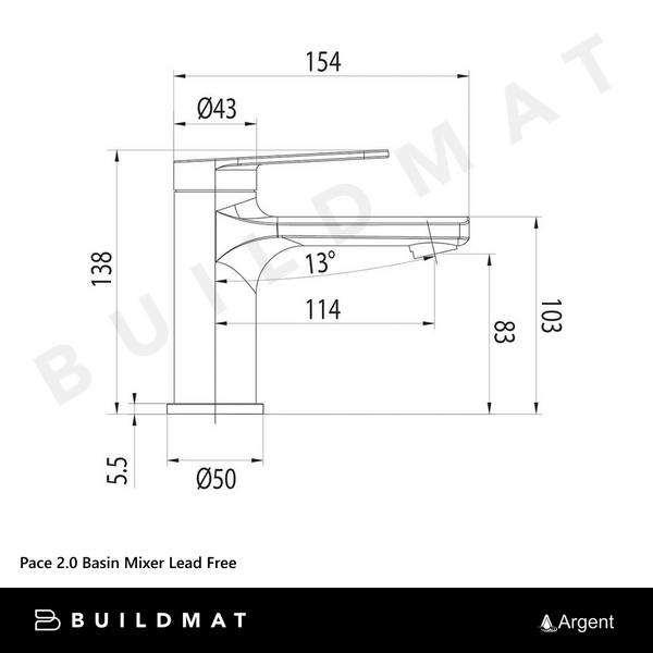 Argent Pace 2.0 Basin Mixer Brushed Nickel Lead Free