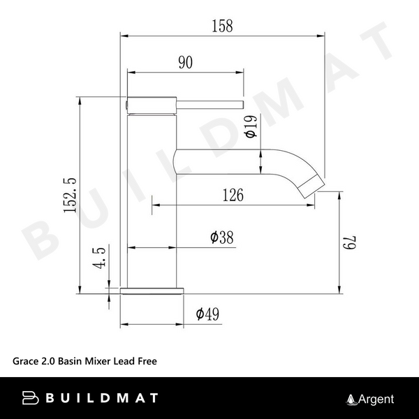 Argent Grace 2.0 Basin Mixer Matte Black Lead Free