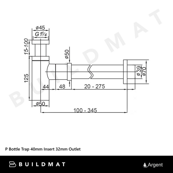 Argent Bottle Trap 32-40mm P Trap Brushed Gold
