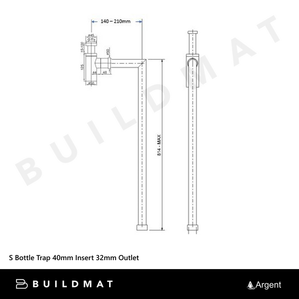 Argent Bottle Trap 32-40mm S Trap Chrome
