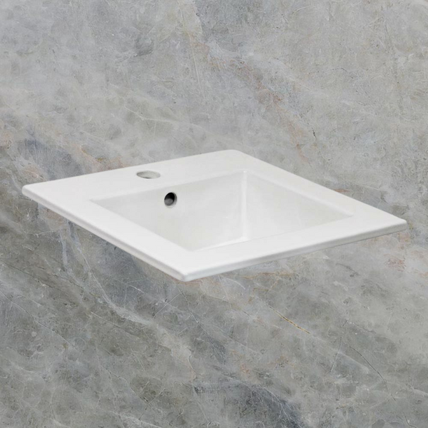 Argent Zen Neu 420mm Square Drop In Basin with Overflow 1 Tap Hole Gloss White