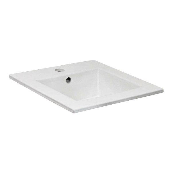 Argent Zen Neu 420mm Square Drop In Basin with Overflow 1 Tap Hole Gloss White