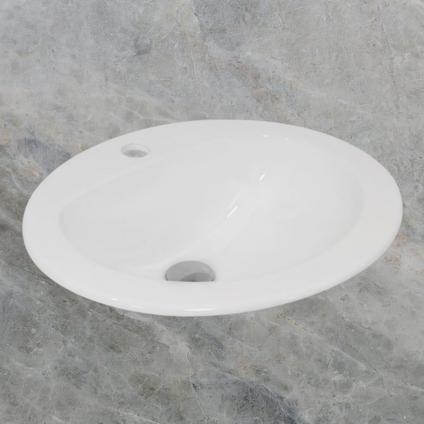 Argent Azure Neu 510mm Oval Drop In Basin with Overflow 1 Tap Hole Gloss White