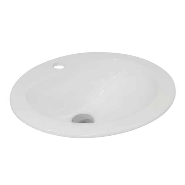 Argent Azure Neu 510mm Oval Drop In Basin with Overflow 1 Tap Hole Gloss White