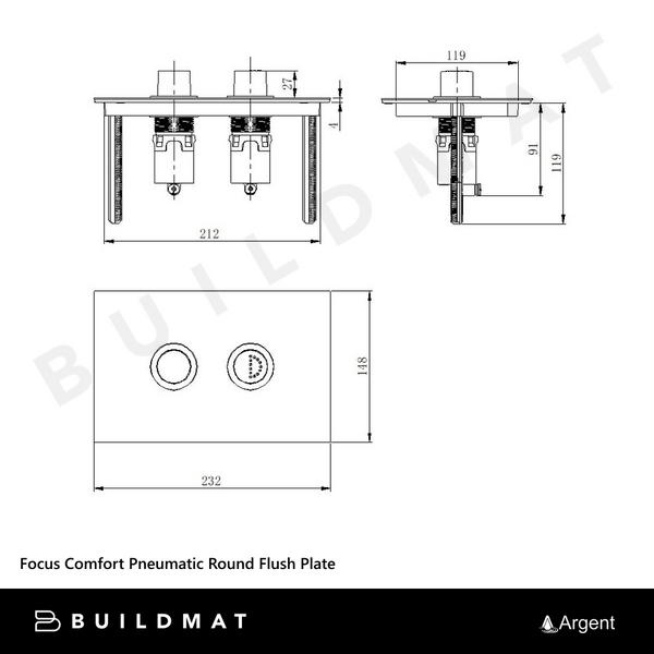 Argent Focus Comfort Pneumatic Round Flush Plate Chrome