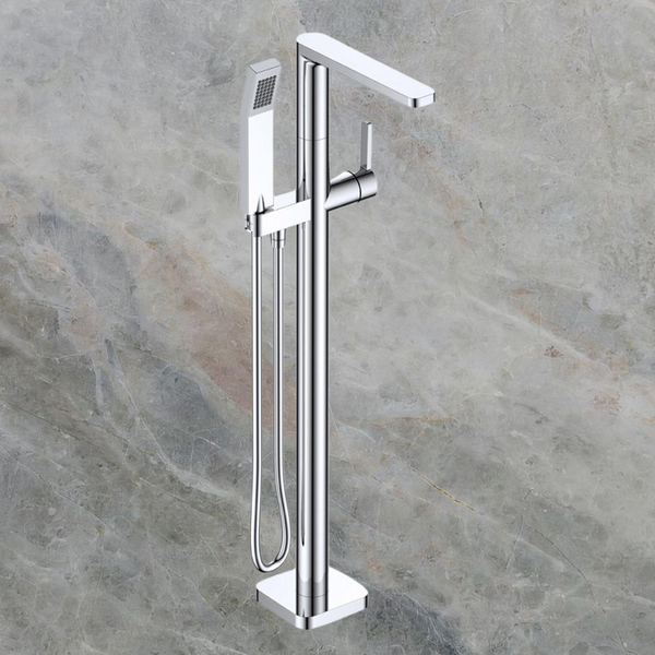 Argent Kubic Floor Mounted Bath Filler with Shower Handpiece Chrome