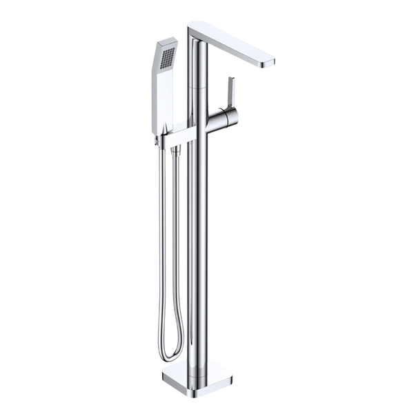 Argent Kubic Floor Mounted Bath Filler with Shower Handpiece Chrome