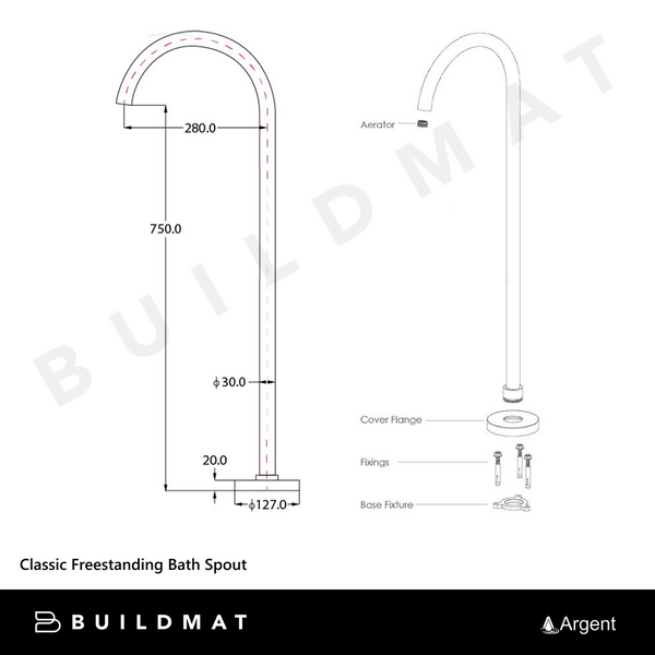 Argent Classic Freestanding Bath Spout Matte Black