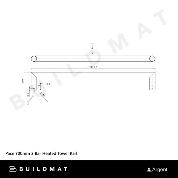 Argent Pace 700mm 3 Bar Heated Towel Rail Stainless Steel