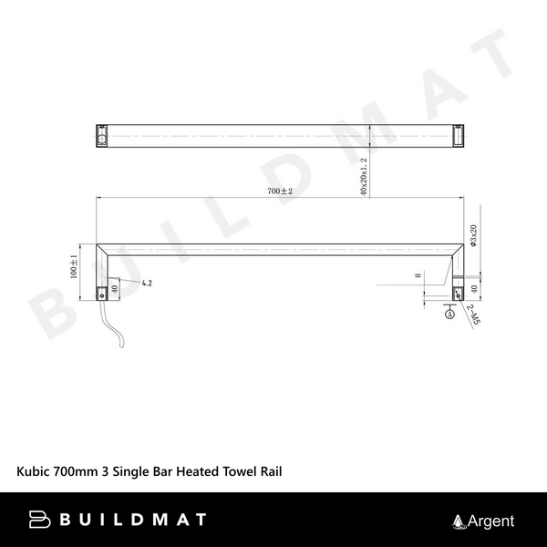 Argent Kubic 700mm 3 Single Bar Heated Towel Rail Chrome