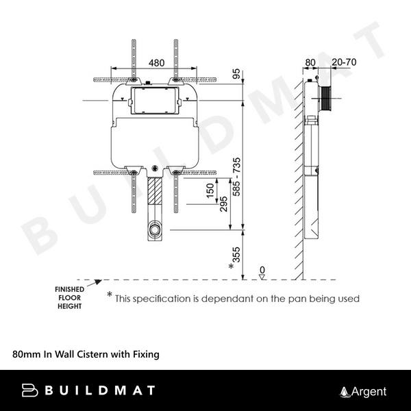 Argent 80mm In Wall Cistern with Mechanical Fixing