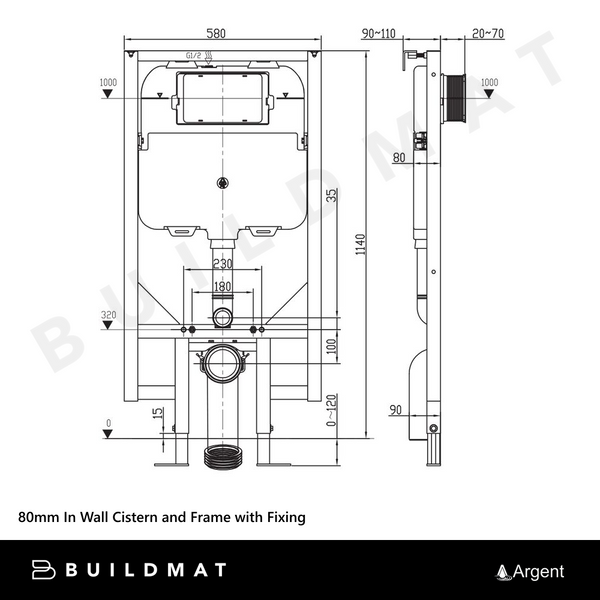 Argent 80mm In Wall Cistern and Frame with Mechanical Fixing