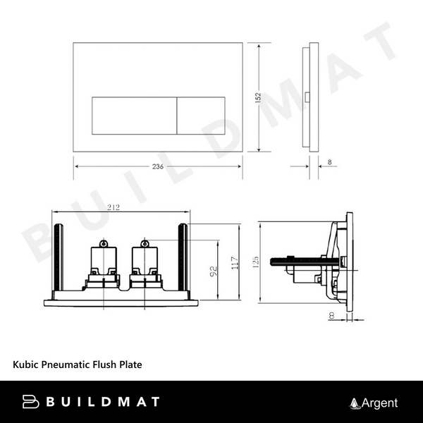 Argent Kubic Pneumatic Flush Plate Matte Black