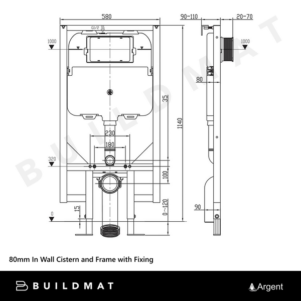 Argent 80mm In Wall Cistern and Frame with Pneumatic Fixing