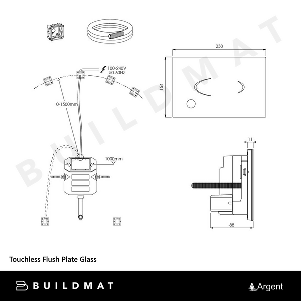Argent Touchless Flush Plate Black Glass