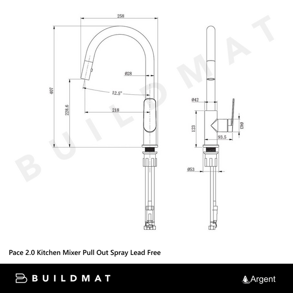 Argent Pace 2.0 Kitchen Mixer Pull Out Spray Matte Black Lead Free